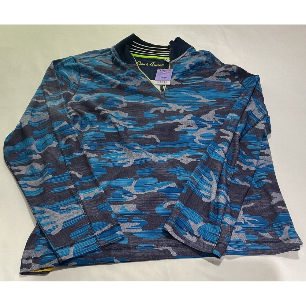 Robert Graham Pullover Mens 2XL Blue Gray NWT Street Circuit Knit 1/4 Zip Cotton